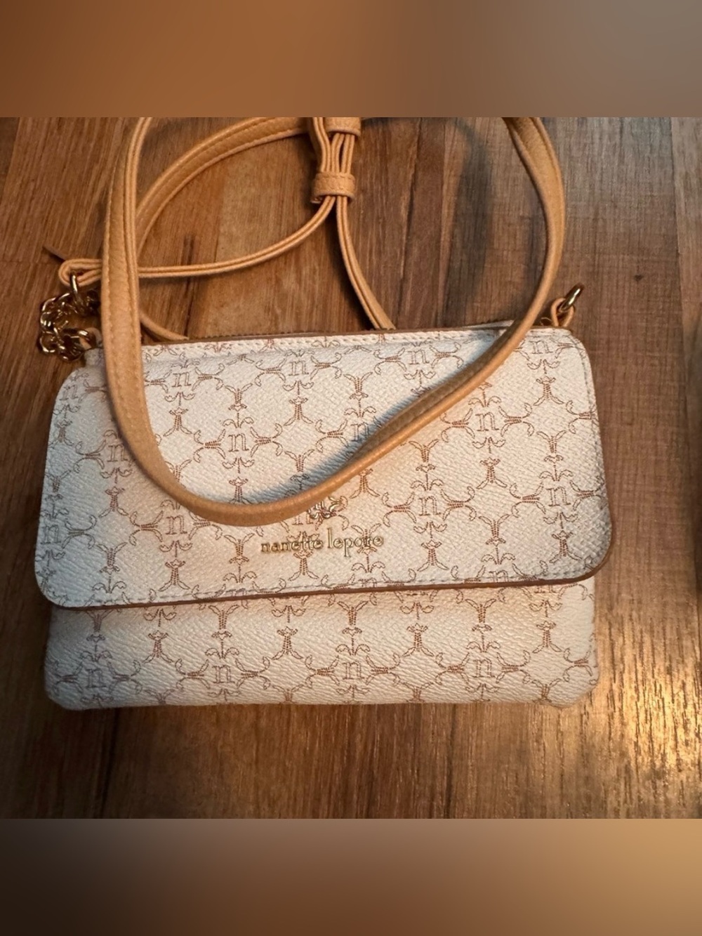 Cream and Tan Crossbody Bag